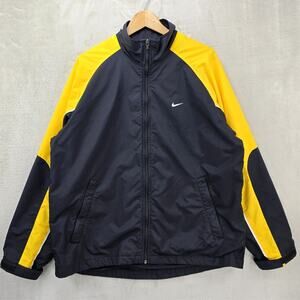 Vintage Nike Swoosh Track Jacket Windbreaker Large Black Yellow Full Zip Y2K